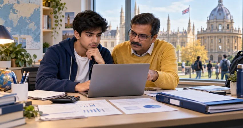 Indian student planning tuition, living and visa costs for studying in the UK in 2027