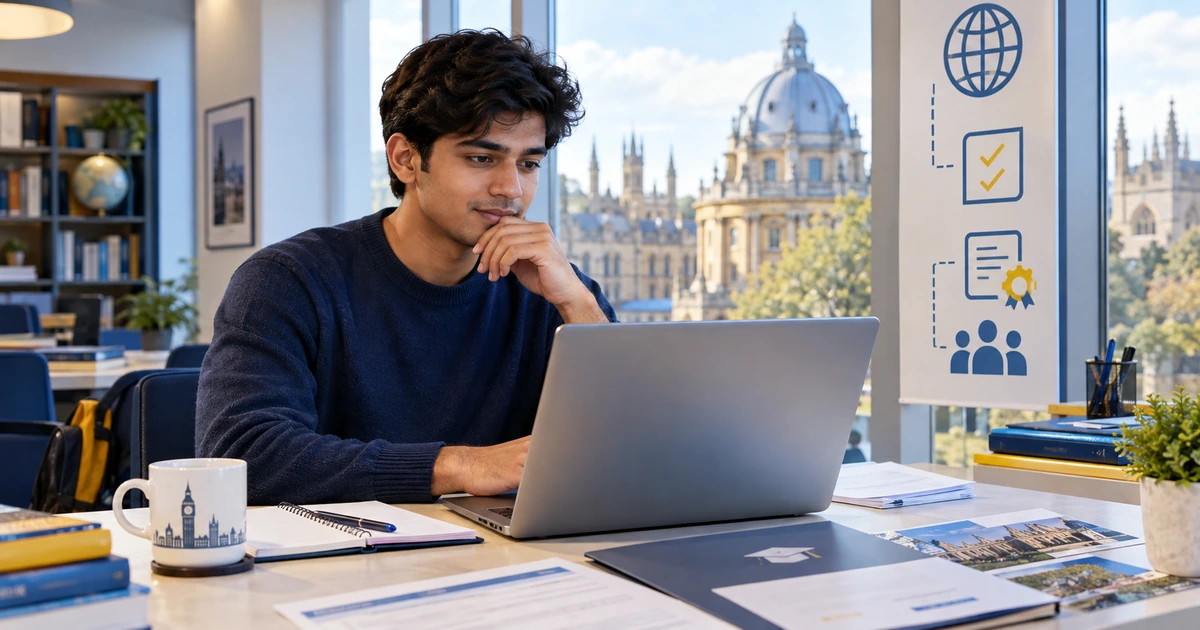 Indian student reviewing UK university English language options for 2027 admission